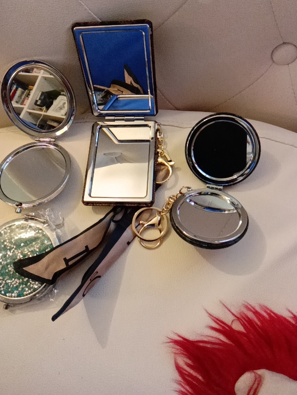 Compact Pocket Mirror Keychain - Black and Silver CHOOSE ONE